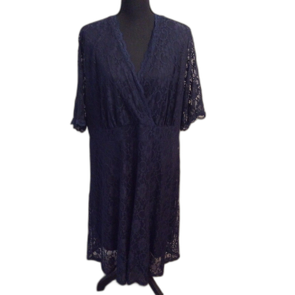 New NWT Plus size 20W Blue Lacey Cocktail Dress 3/4 Sleeve Stretch